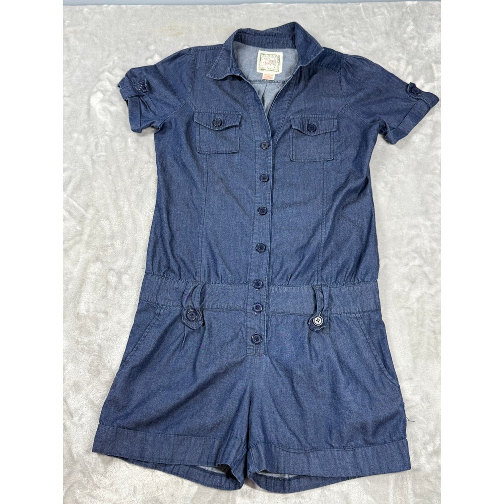 Flying Tomato Womens Denim Romper Blue Short Sleeve Size M Y2K Utility Boho